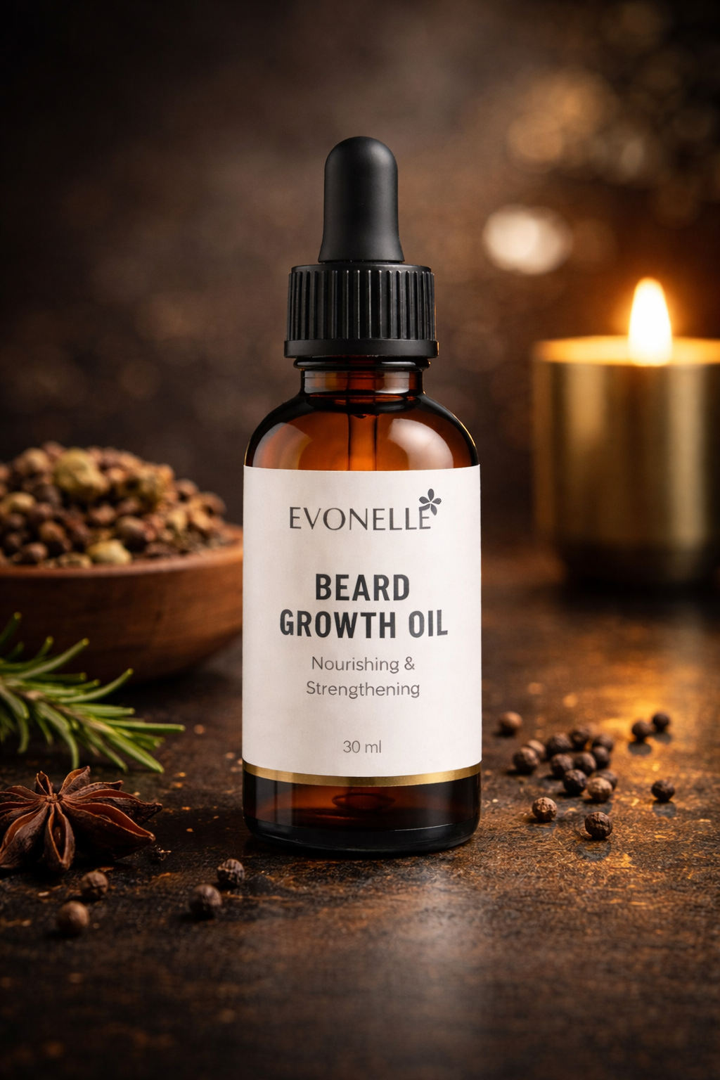Evonelle Beard Growth Oil – Nourishing & Strengthening Formula for Thicker, Healthier Beard (30ml)