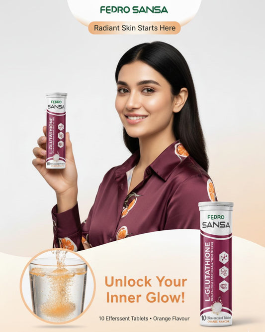SANSA - Glutathione Effervescent Tablets with Vitamin C, E & Hyaluronic Acid – Skin Brightening & Antioxidant Boost