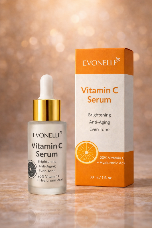 Evonelle Vitamin C Serum 20% + Hyaluronic Acid – Brightening & Anti-Aging Formula – 30ml