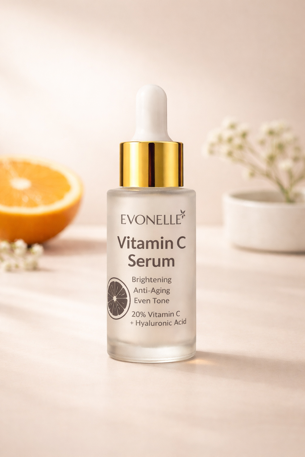 Evonelle Vitamin C Serum 20% + Hyaluronic Acid – Brightening & Anti-Aging Formula – 30ml