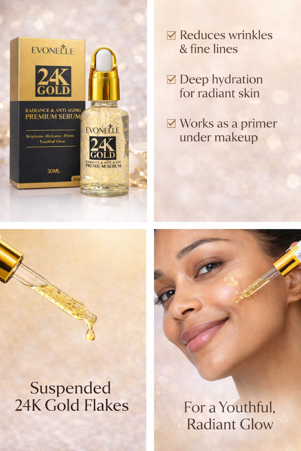 Evonelle 24K Gold Radiance & Anti-Aging Premium Serum (30ml)